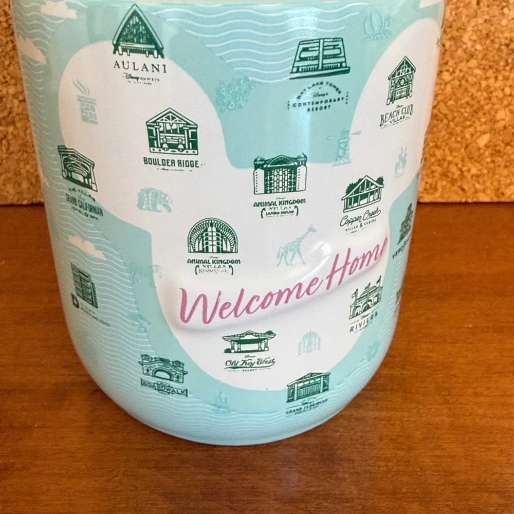 Disney DVC Welcome Home Coastal Pattern Ceramic Mug - Mint & White. NWT